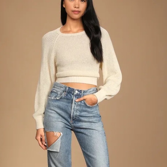 Lulus Never Going Back Ivory Backless Tie-Back Sweater – Size M – NWT - Picture 1 of 7
